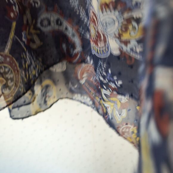 Style & Co Peasant Top XL Sheer Swiss Dot Paisley Blue Career Bell Sleeves Flowy - Picture 8 of 16